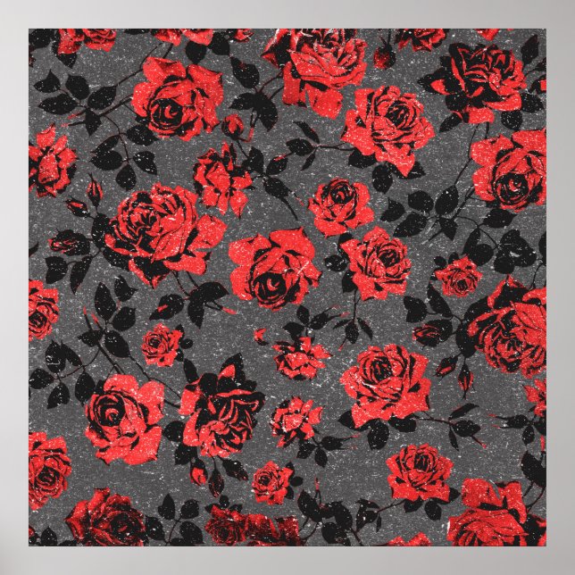 Affiches Motif Rose Rustique rouge et noir (Devant)