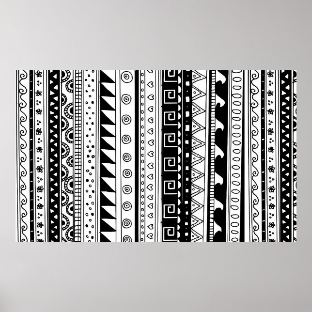 Affiches Motif tribal noir et blanc (Devant)