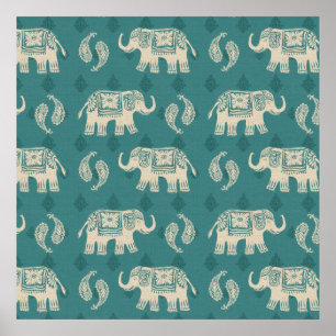 Affiches Motif turquoise de caravane d'éléphant