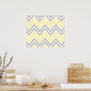 Affiches Motif Zigzag, Motif Chevron, Jaune, Gris