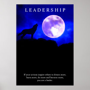 Affiches Motivation Leadership Wolf Blue Night Fullmoon