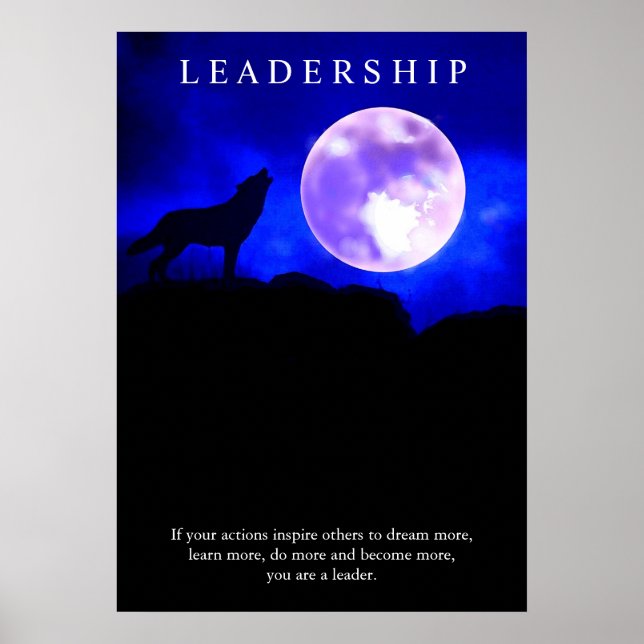 Affiches Motivation Leadership Wolf Blue Night Fullmoon (Devant)