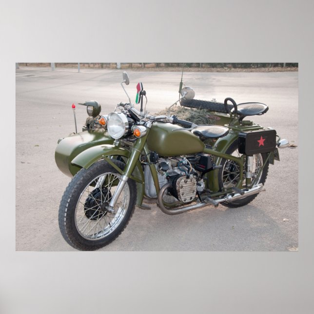Affiches Moto verte 750B-2 avec sidecar (Devant)