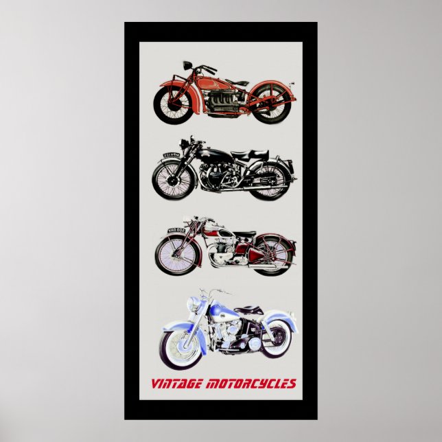 Affiches MOTOCYCLES vintages, gris noir (Devant)