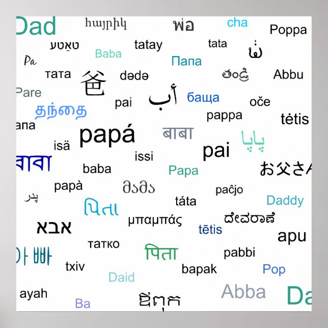 Affiches Mots pour papa dans de nombreuses langues différen (Devant)