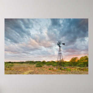 Affiches Moulin à vent et nuages au coucher du soleil