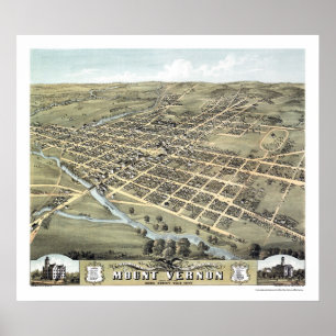 Affiches Mount Vernon, carte panoramique de l'OH - 1870