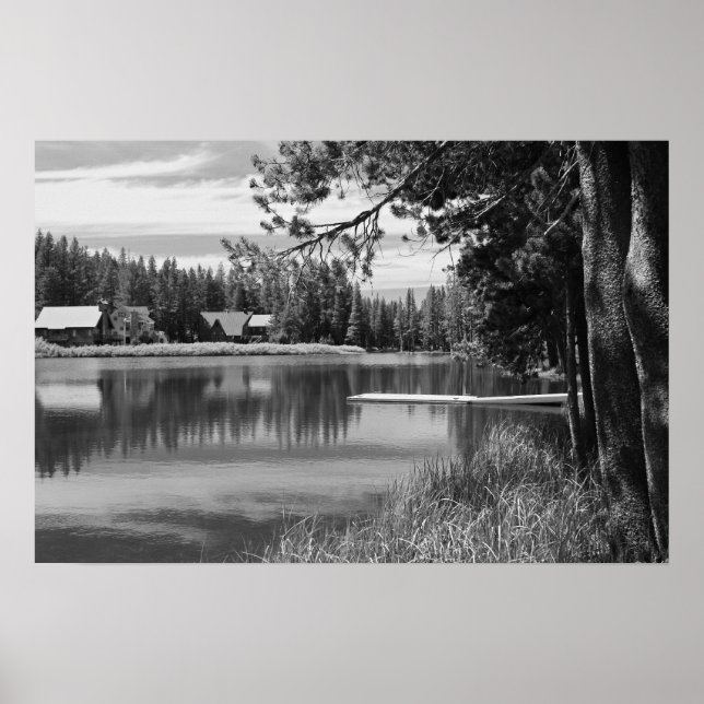 Affiches Mountain Lake, Dock, noir et blanc (Devant)
