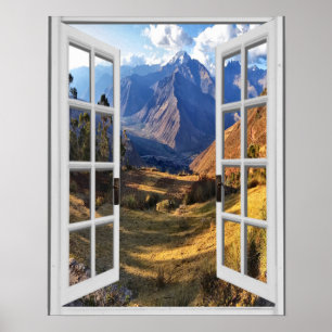 Affiches Mountain Peaks View Trompe l'oeil Fake Window