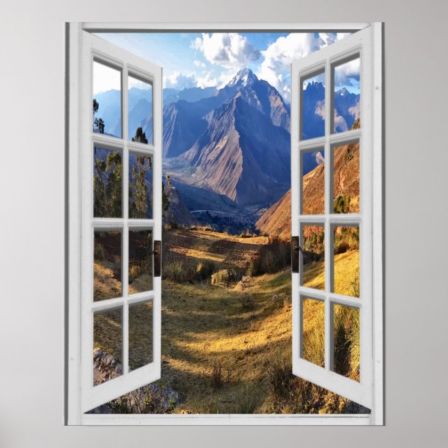 Affiches Mountain Peaks View Trompe l'oeil Fake Window (Devant)