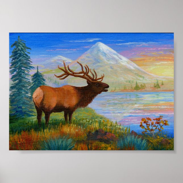 Affiches Mountain Wapiti Elk Art Forêt Créations (Devant)