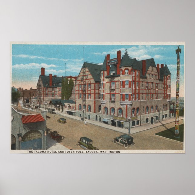 Affiches Mt. Rainier, WA - Vue sur le Tacoma Hotel & (Devant)