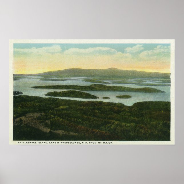 Affiches Mt. Vue aérienne majeure de l'île Rattlesnake, (Devant)