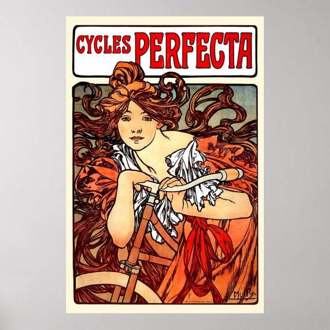 Affiches Mucha Girl Art Nouveau vintage à vélo (Devant)