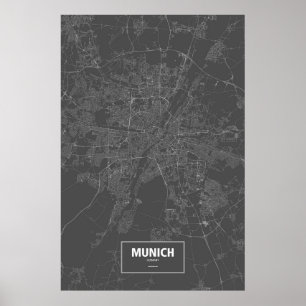 Affiches Munich, Allemagne (blanc sur noir)