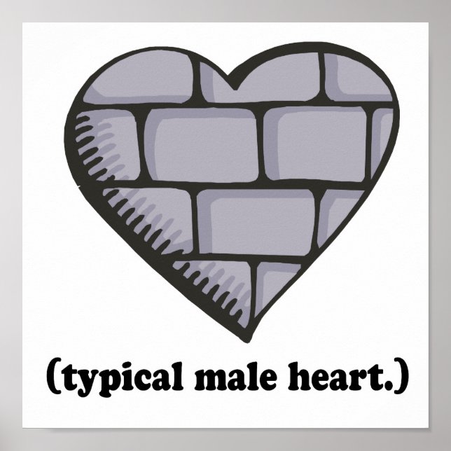 Affiches mur de brique coeur mâle typique (Devant)