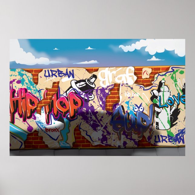 Affiches Mur de graffiti de hip hop urbain. (Devant)