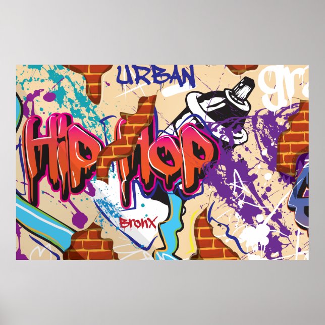 Affiches Mur de graffiti de hip hop urbain. (Devant)