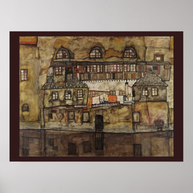 Affiches Mur de maison sur la rivière par Egon Schiele (Devant)