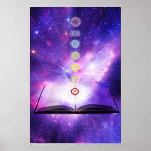 Affiches Mur de pourpre de symboles de chakras de la