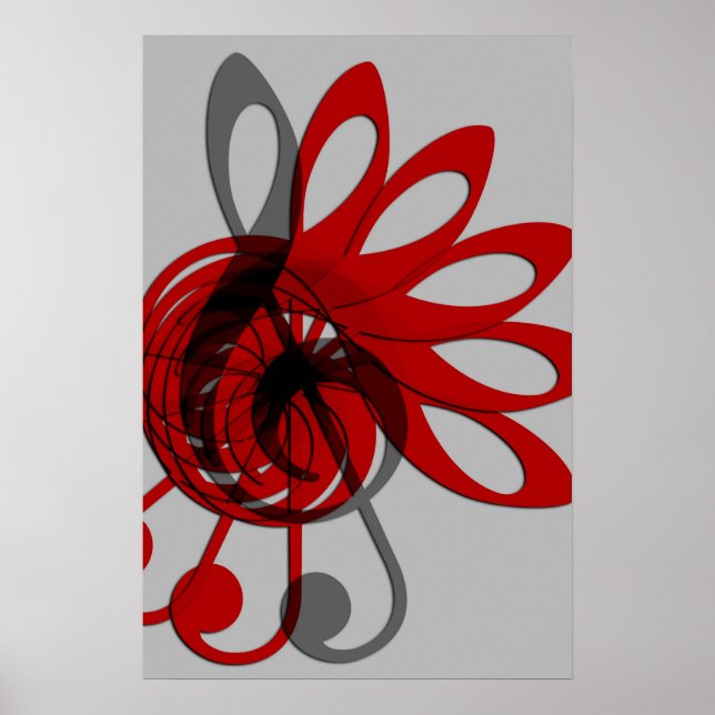 Affiches Music Treble Clef Abstrait en gris rouge et noir (Devant)