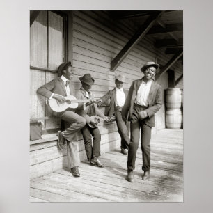 Affiches Musiciens en route, 1908. Photo ancienne
