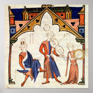 Affiches Musiciens jouant d'une Viola et d'une Tambourine
