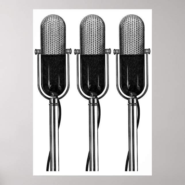 Affiches Musique vintage, Microphone rétro à l'ancienne (Devant)