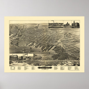 Affiches Muskegon, MI Carte panoramique - 1889