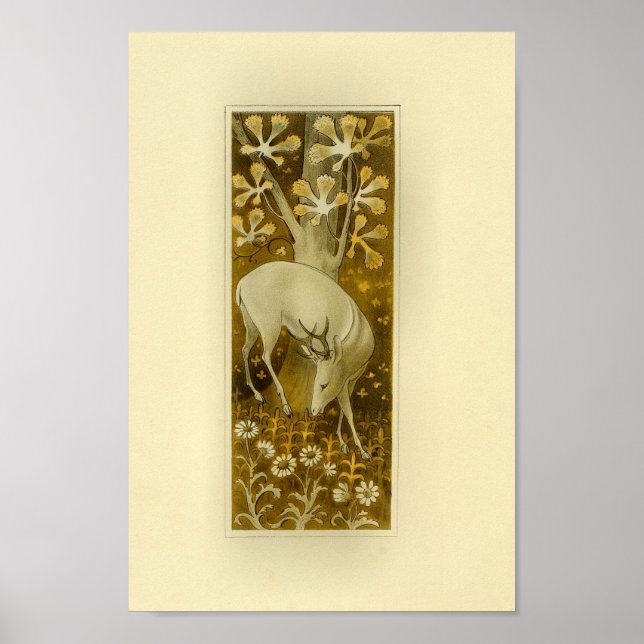 Affiches Mystical White Deer in Woods 1877 Imprimer (Devant)