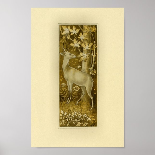 Affiches Mystical White Deer in Woods 1877 Imprimer (Devant)
