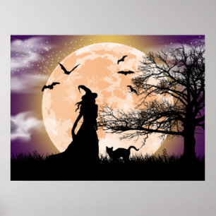 Affiches Mystical Witch, Black Cat, Full Moon