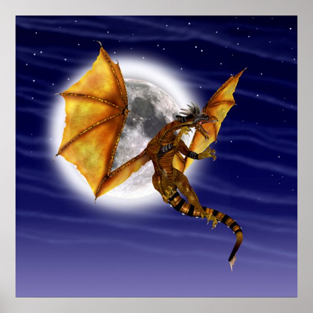 Affiches Mythe fantastique de dragon doré ciel pourpre (Devant)