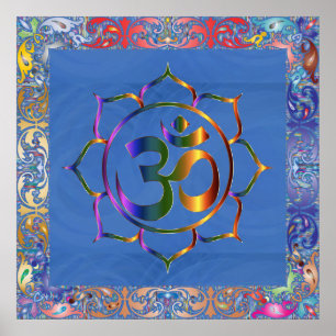 Affiches Namaste Aum Om & Lotus with Rainbow Vintage Border