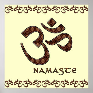 Affiches Namaste avec symbole Om Brown et crème