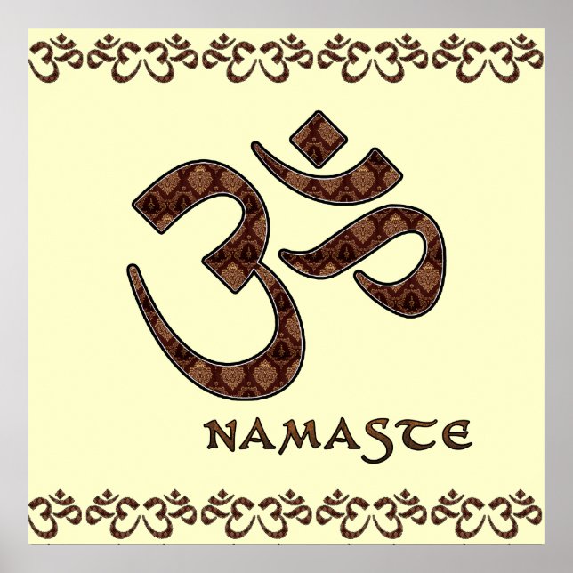 Affiches Namaste avec symbole Om Brown et crème (Devant)