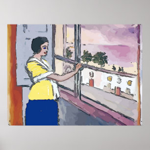 Affiches Nancy à la fenêtre en regardant ses enfants