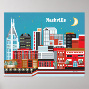 Affiches Nashville, Tennessee - Illustration Skyline