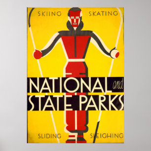 Affiches National And State Parks Skiing Dorothy Waugh WPA