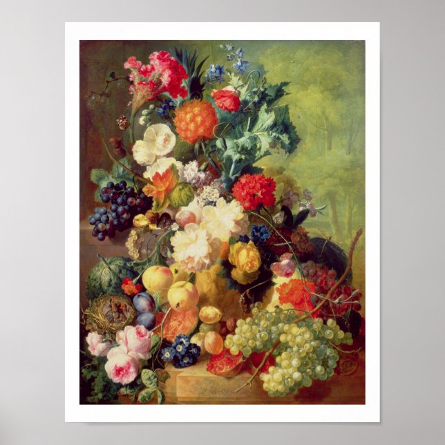 Affiches Nature morte avec fleurs et fruits (Devant)
