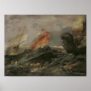Affiches naufrage sur une côte rocheuse, vers 1645-50