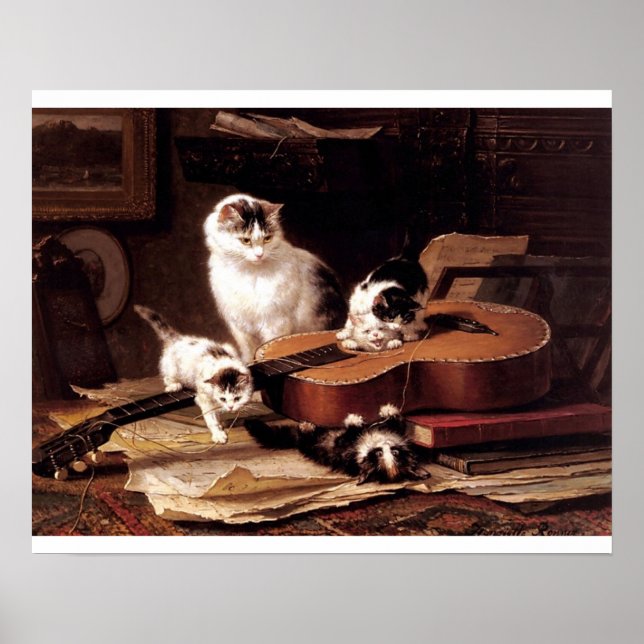 Affiches Naughty chatons jouant de la guitare (Devant)