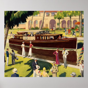 Affiches Nautique antique vintage de canot automobile de