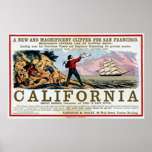 Affiches NAVIRES FAST CLIPPER vers SAN FRANCISCO GOLD 1850 (Devant)