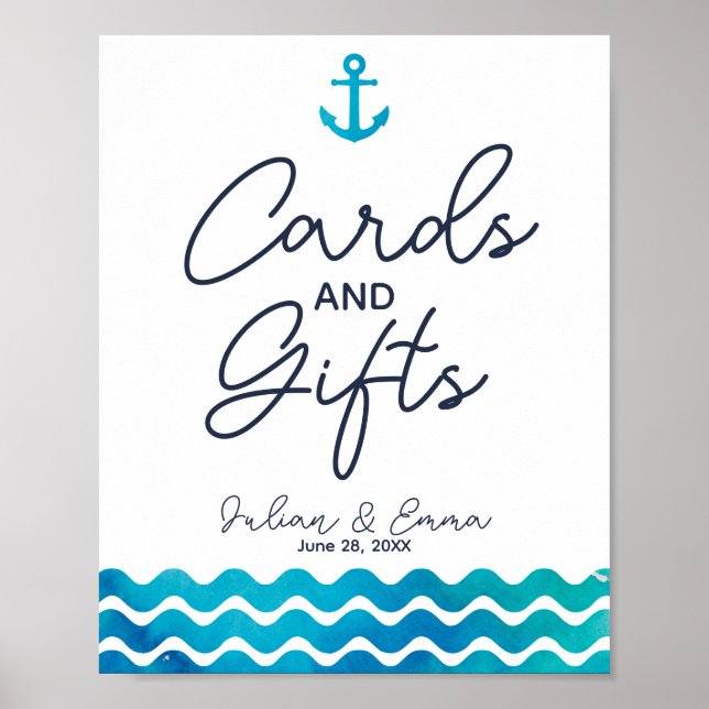 Affiches Navy Nautical wedding cards & Gift print (Devant)