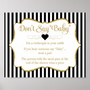 Affiches Ne pas dire Baby shower jeu Black Gold Neutral