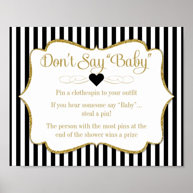 Affiches Ne pas dire Baby shower jeu Black Gold Neutral (Devant)