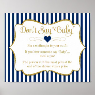 Affiches Ne pas dire Baby shower Jeu Marine Blue Gold Baby 