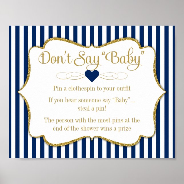 Affiches Ne pas dire Baby shower Jeu Marine Blue Gold Baby  (Devant)