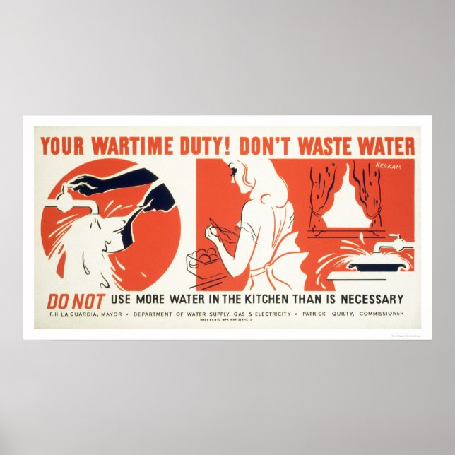 Affiches Ne pas gaspiller l'eau de cuisine WPA (Devant)